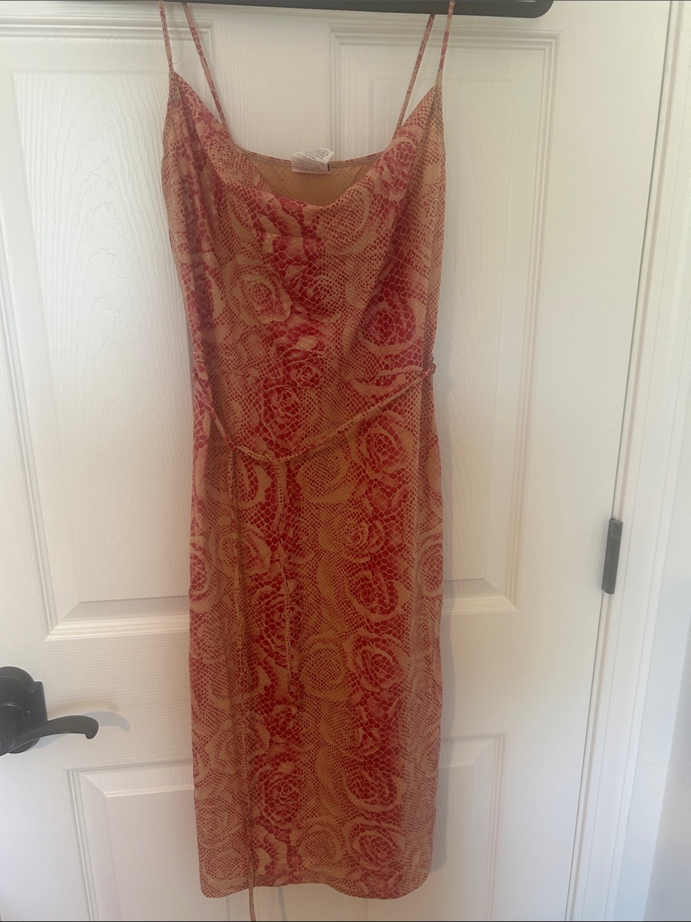 le chateau Rust-Red Floral Snake-Print Slip Midi Dress